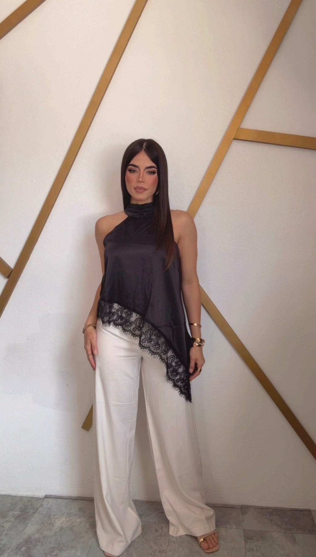 Lace Satin Asymetric Top