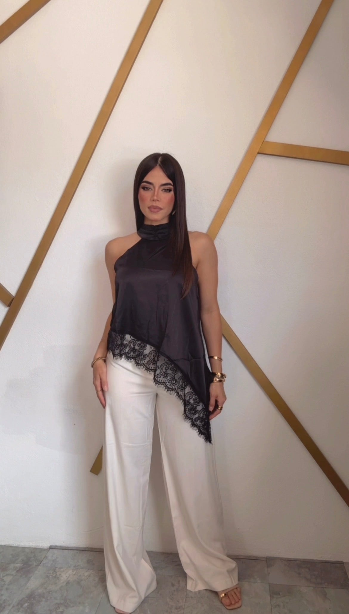 Lace Satin Asymetric Top