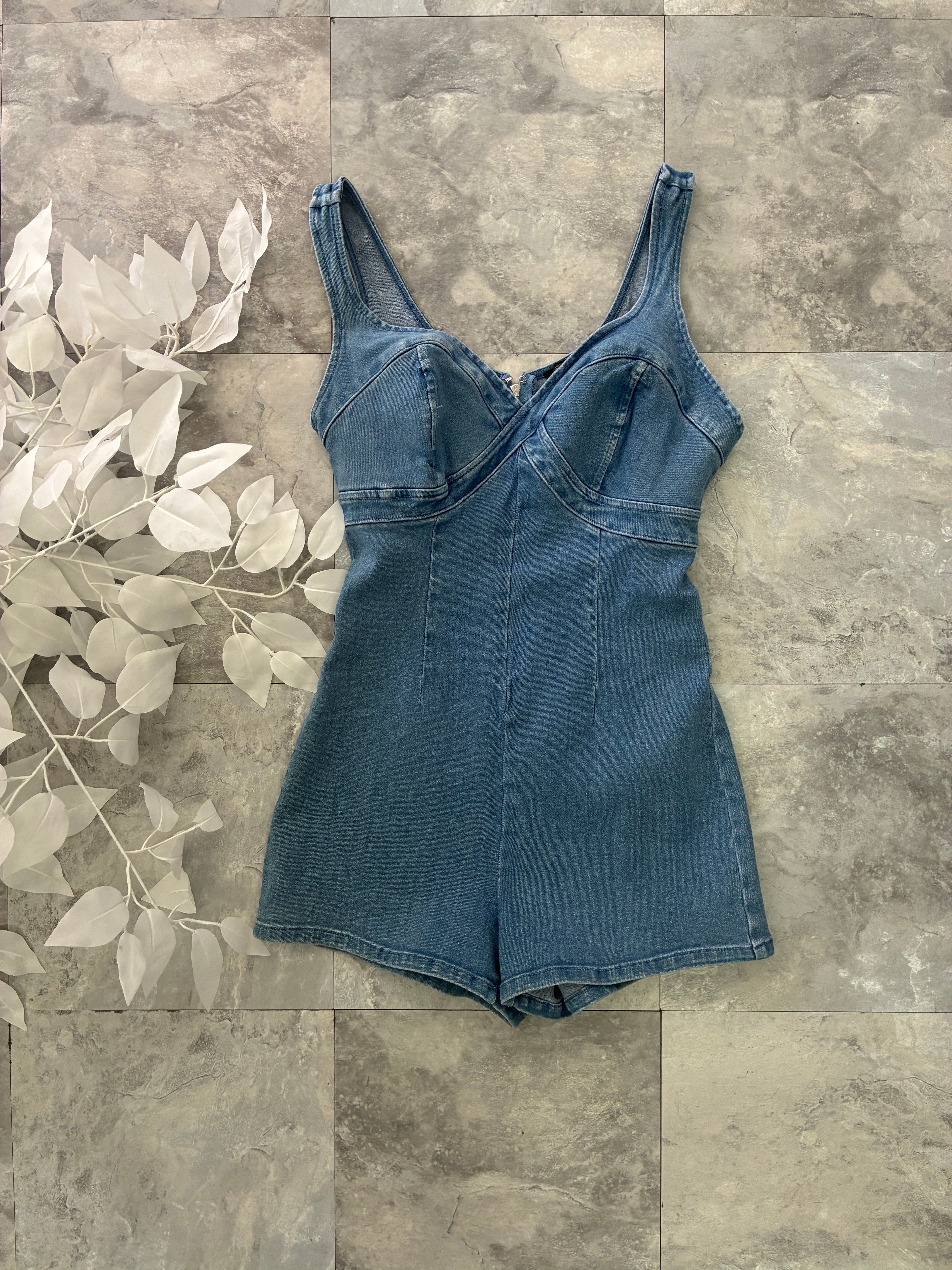 V Denim Romper