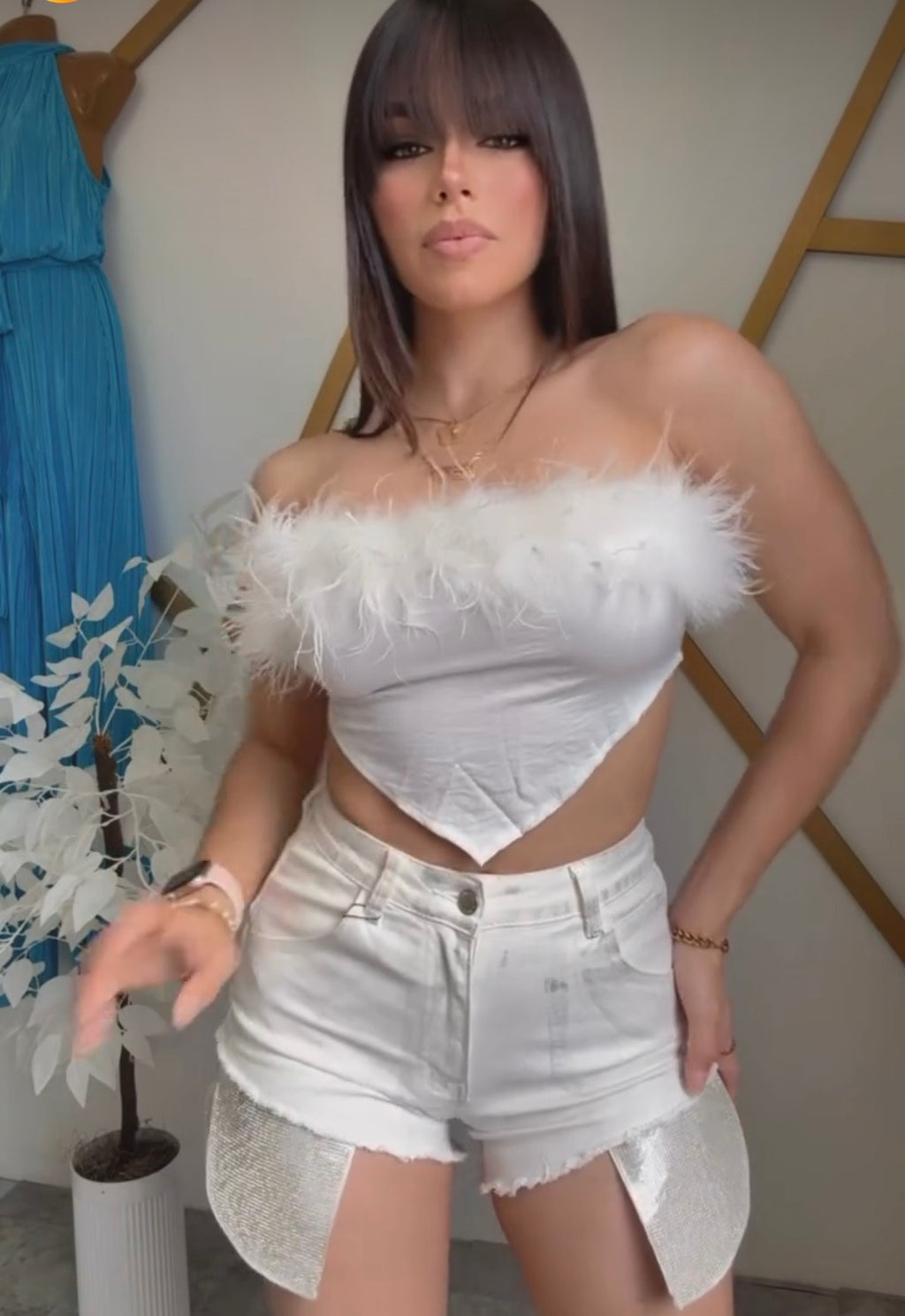 Rhinestone Metallic Short