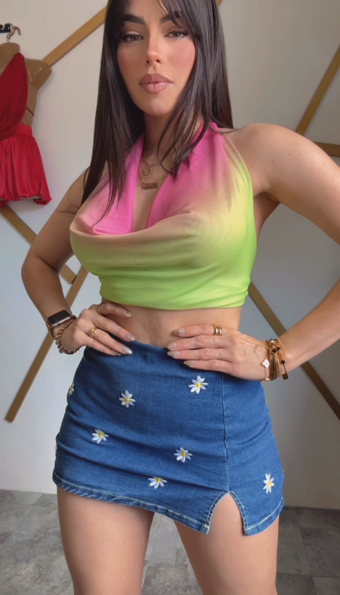 Halter Color Block Top