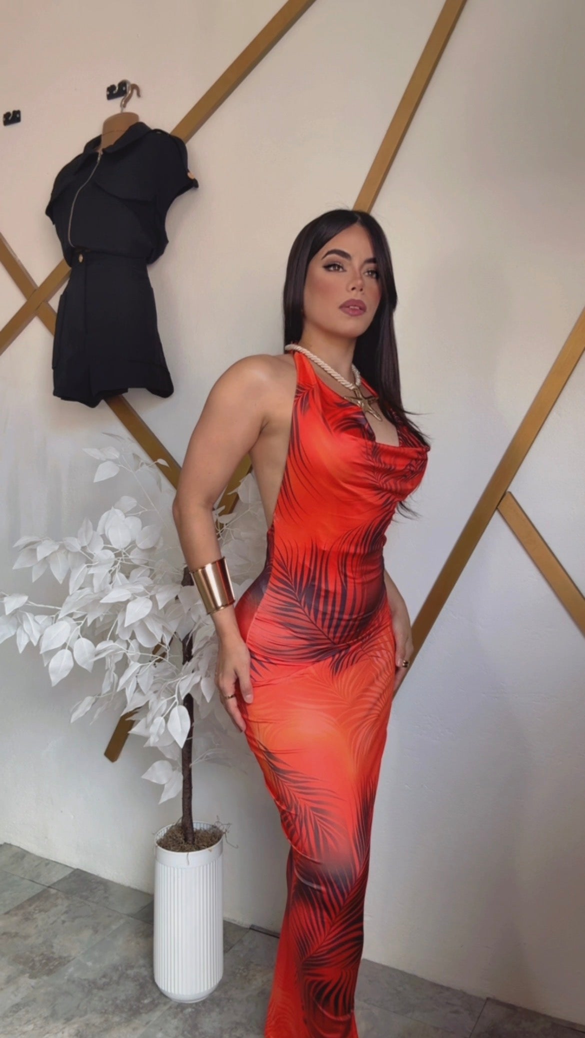 Palm Orange Maxi Dress
