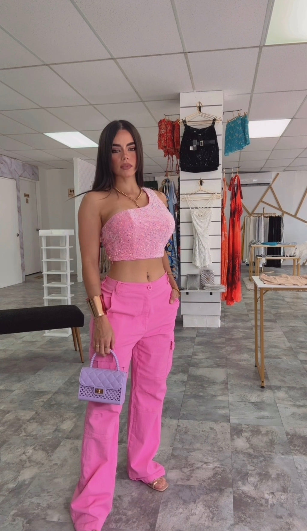 One Shoulder Sequin Velvette Top