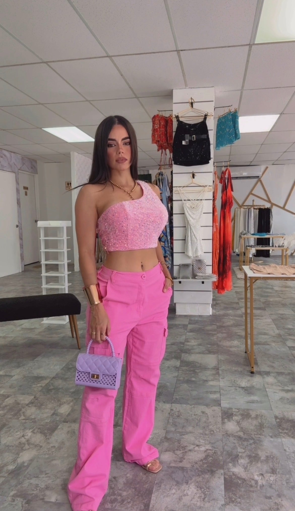 One Shoulder Sequin Velvette Top