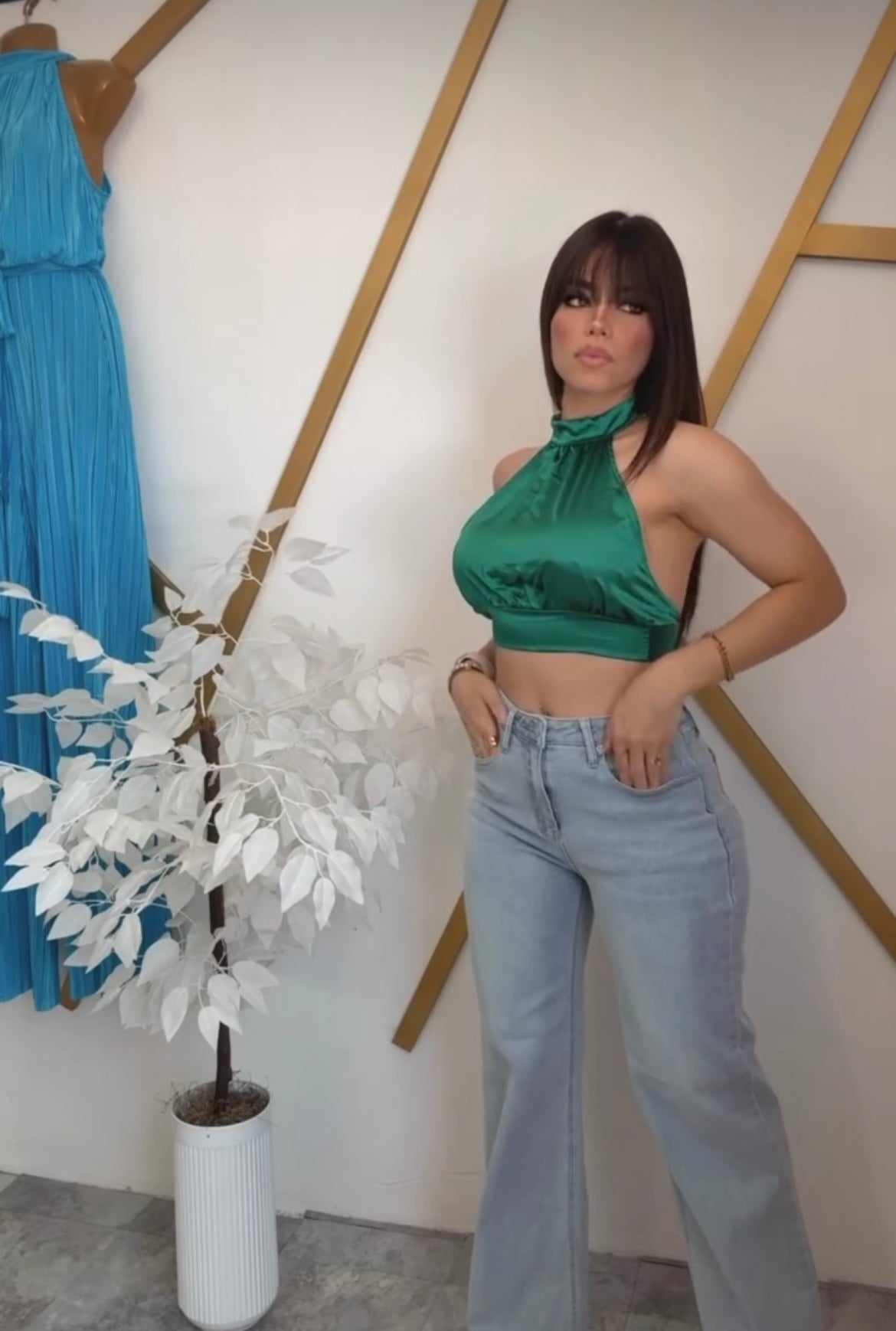 Halter Green Crop Top