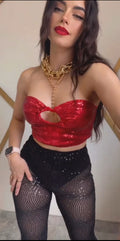 Sequins Halter Red Top