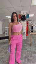 One Shoulder Sequin Velvette Top
