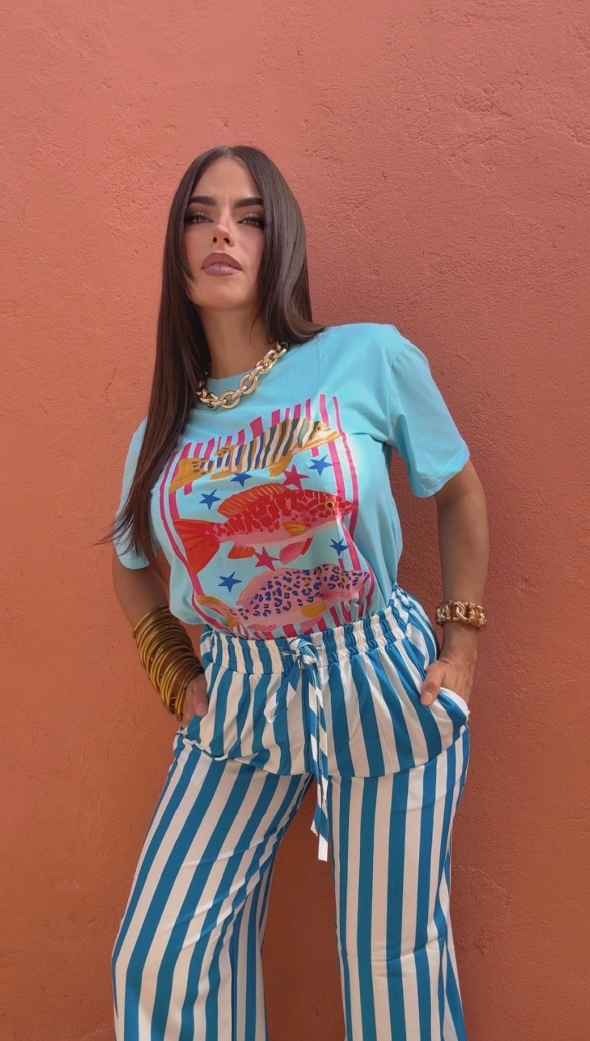 Stripe Pant White and Blue