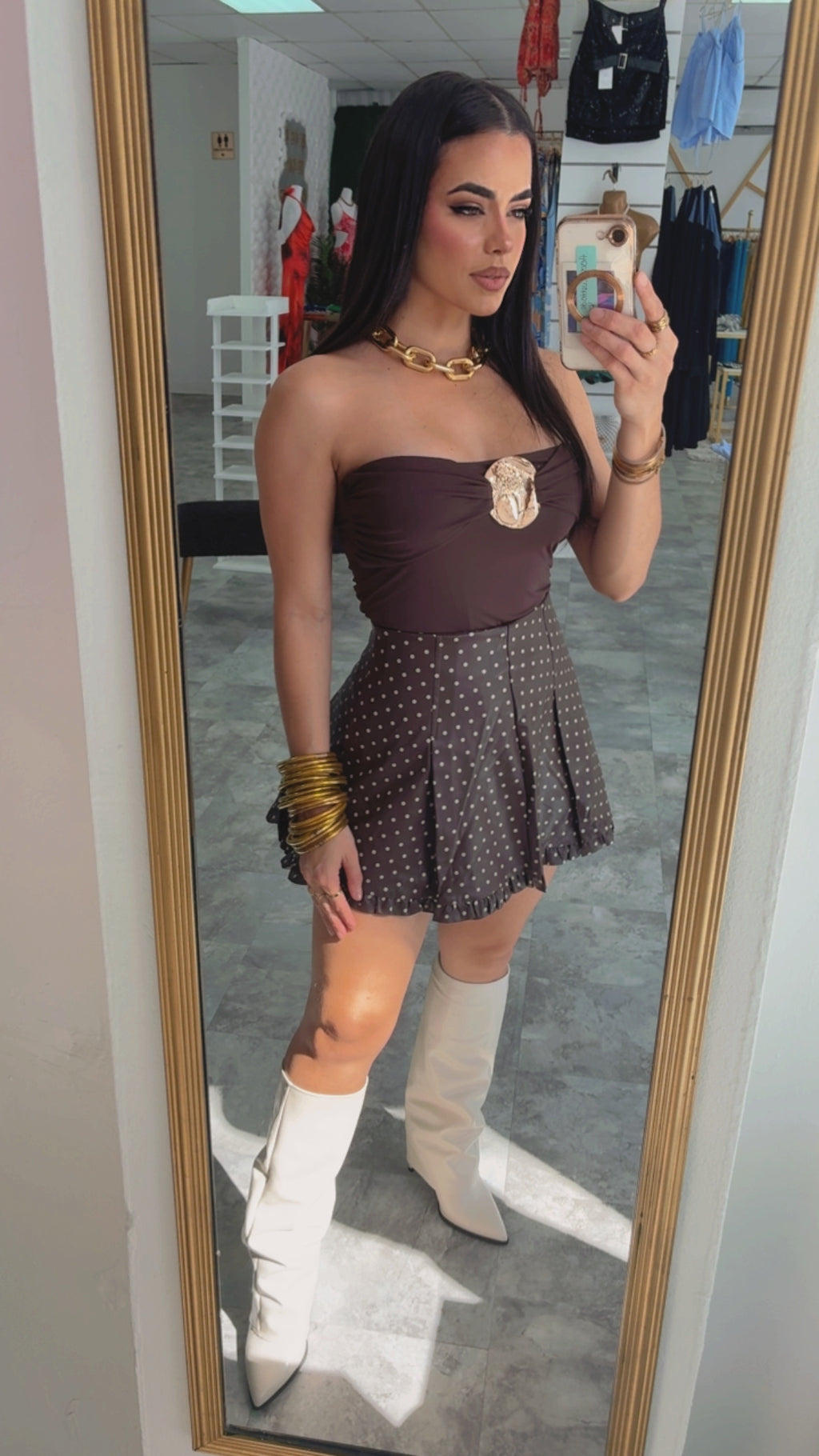 Polkadots Leather Skirt