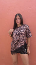 Leopar Asymetric Lace Top