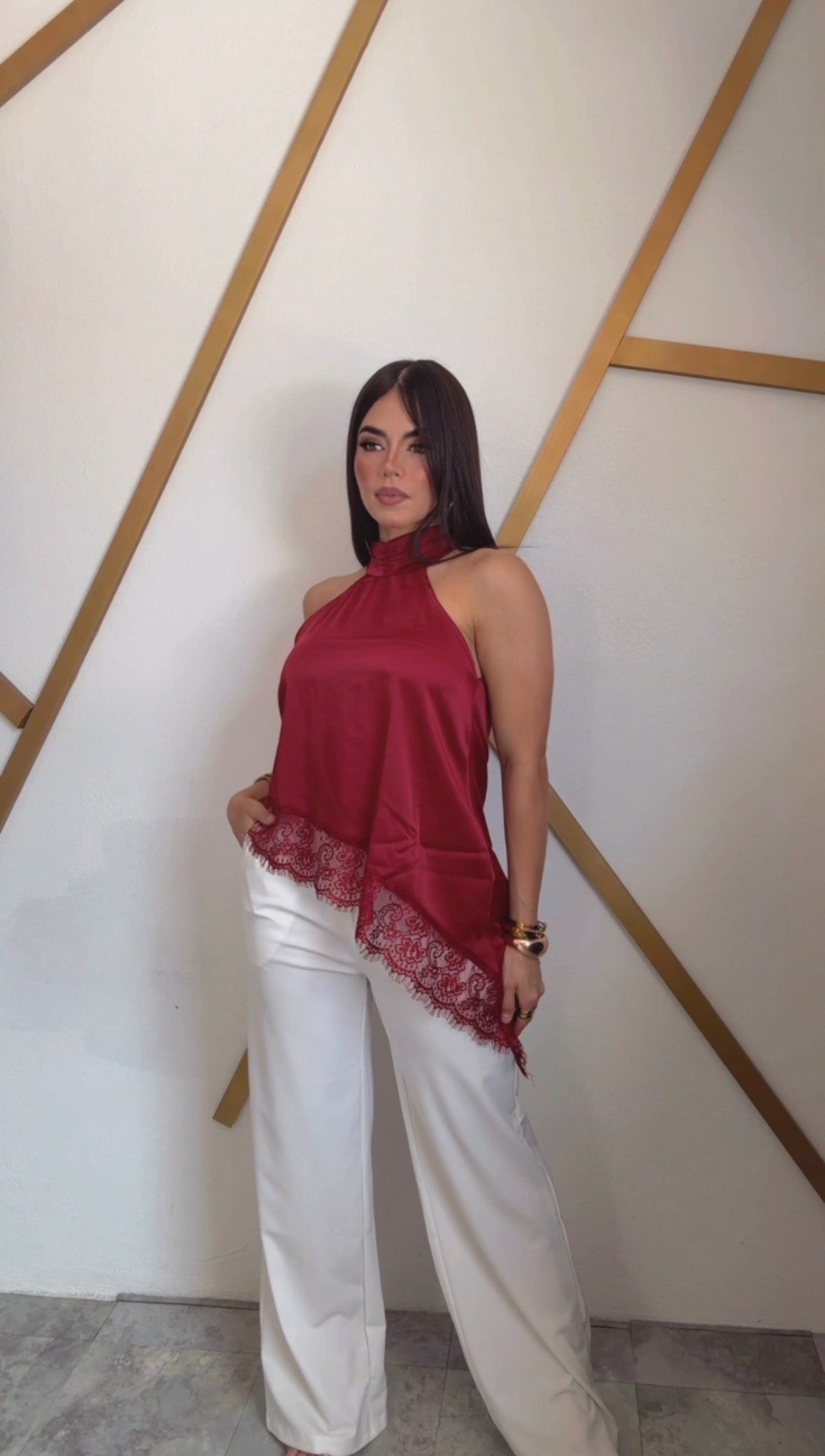 Lace Satin Asymetric Top