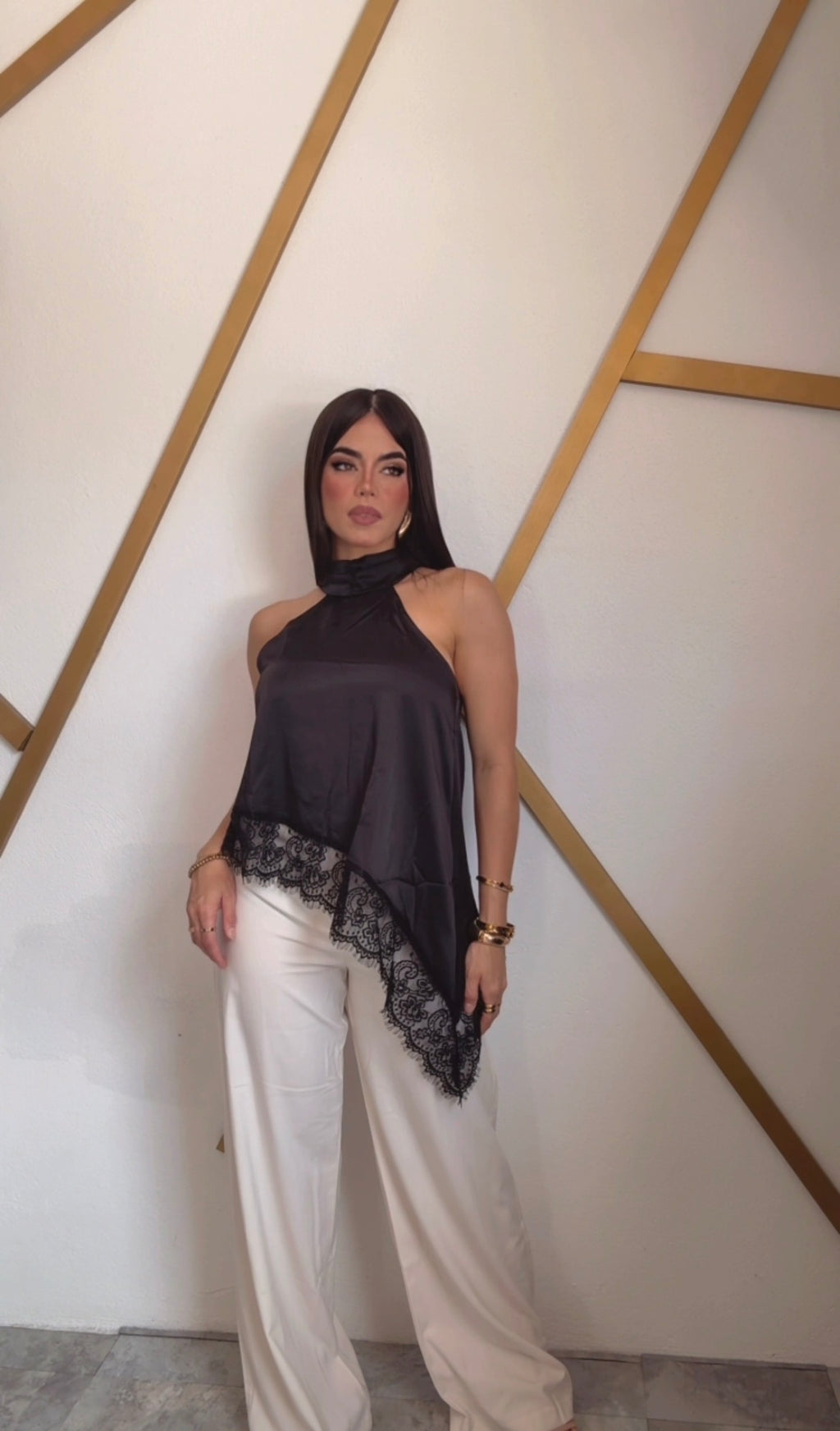 Lace Satin Asymetric Top
