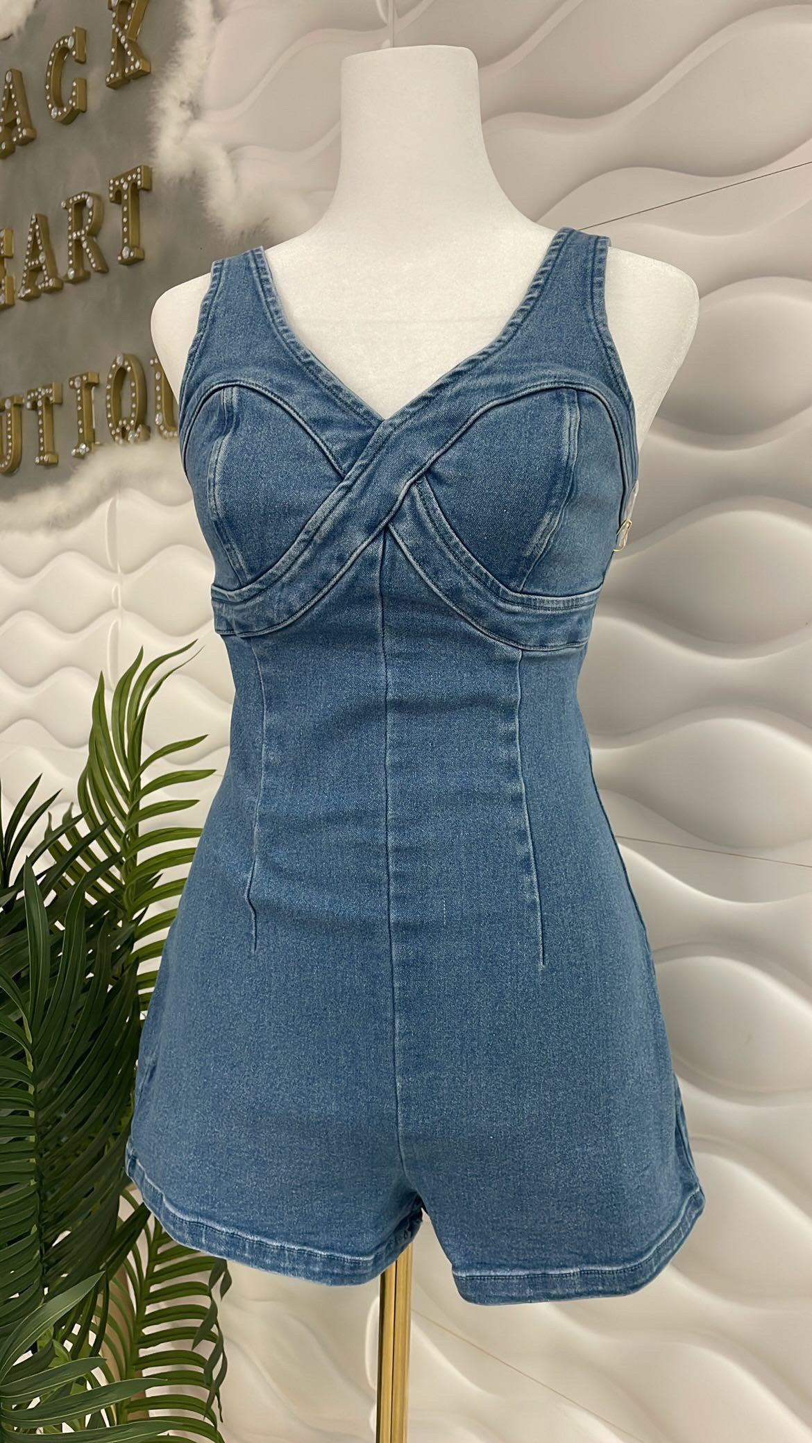 V Denim Romper