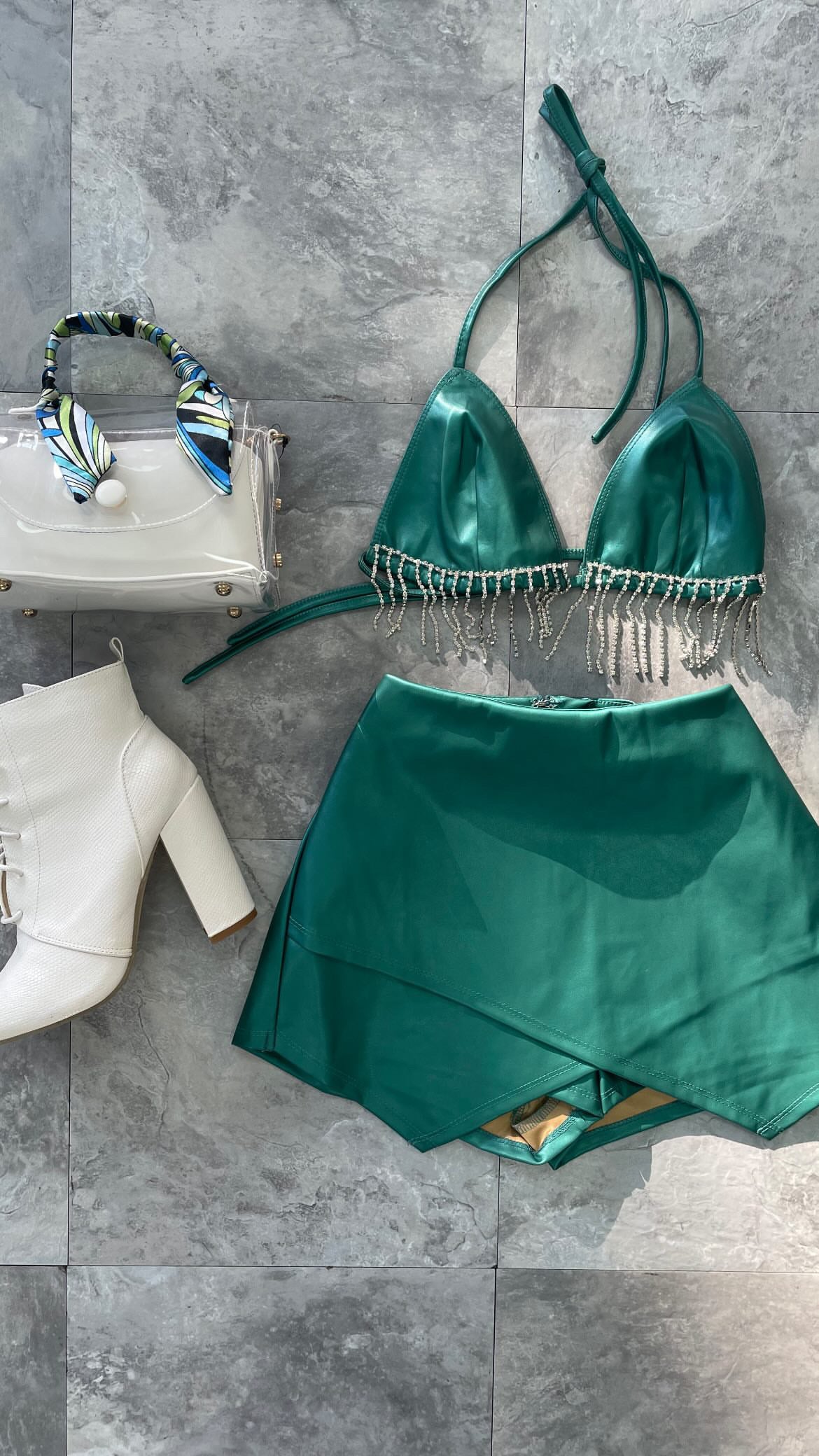 Leather Green Skort