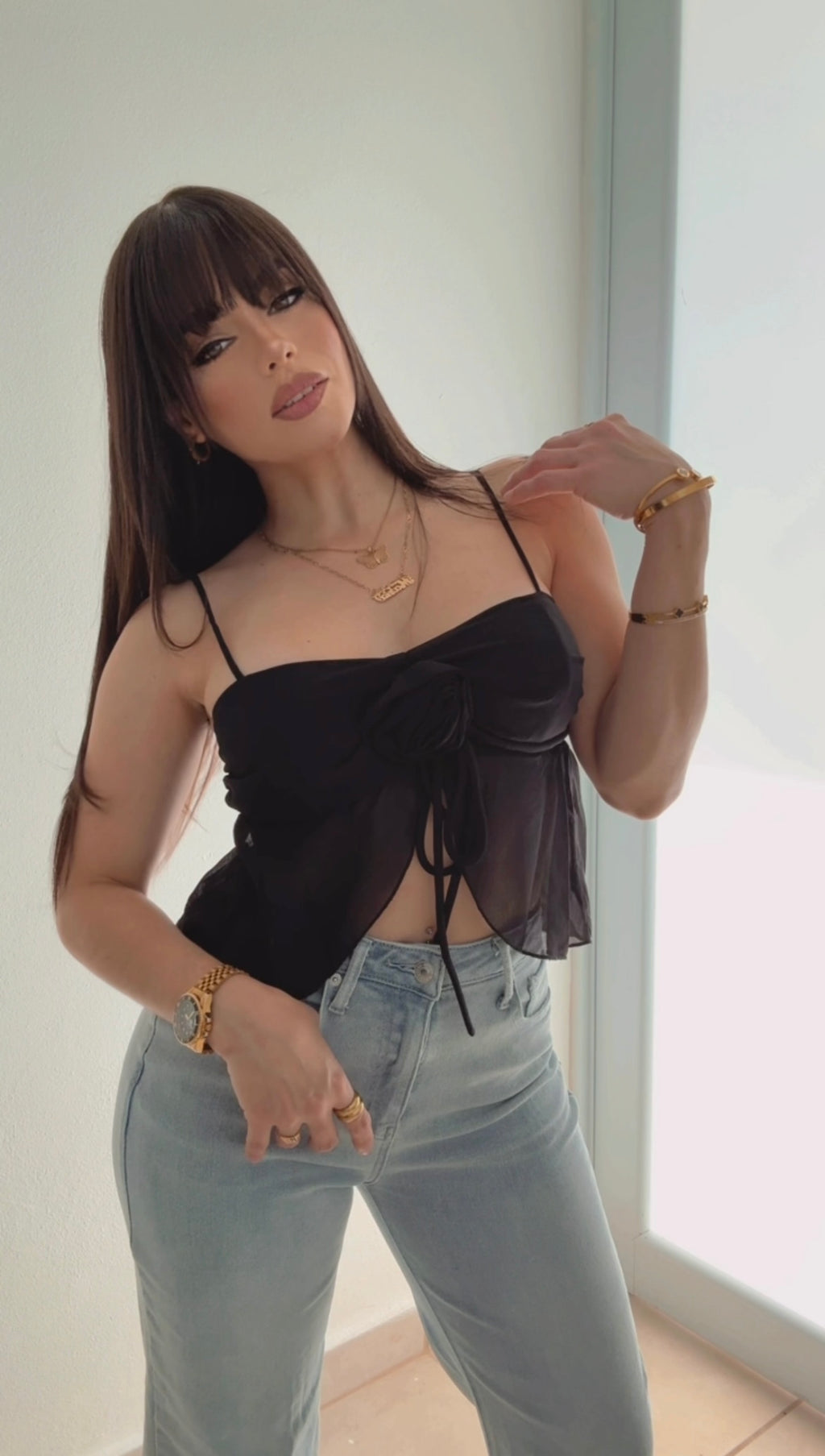 Mesh Basic Flower Top