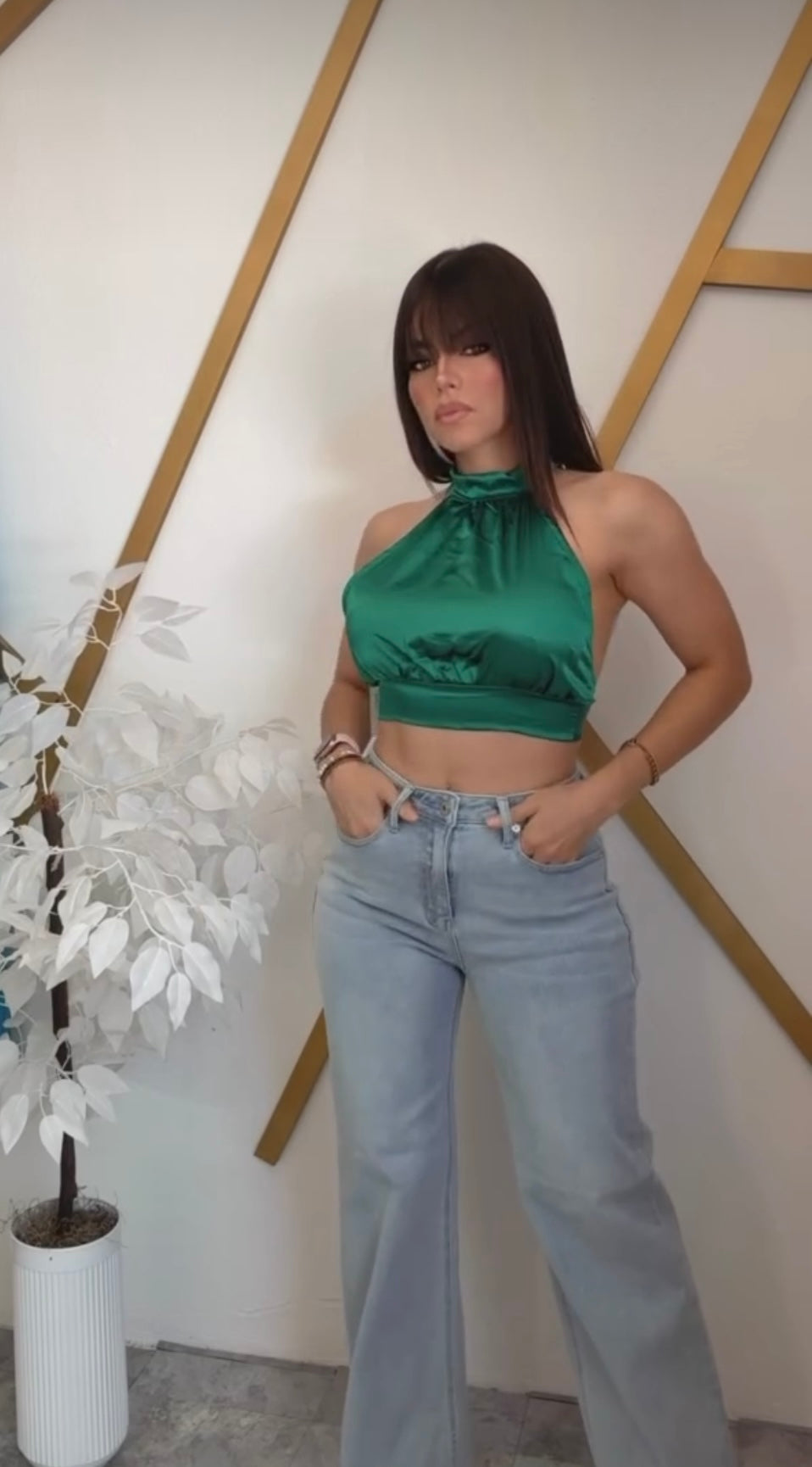 Halter Green Crop Top