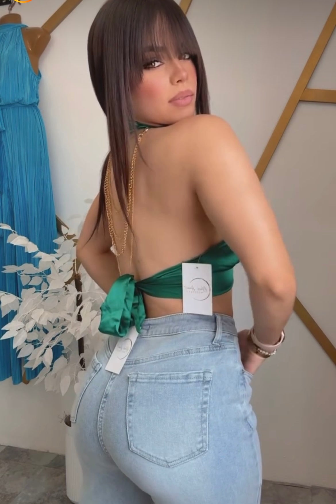 Halter Green Crop Top