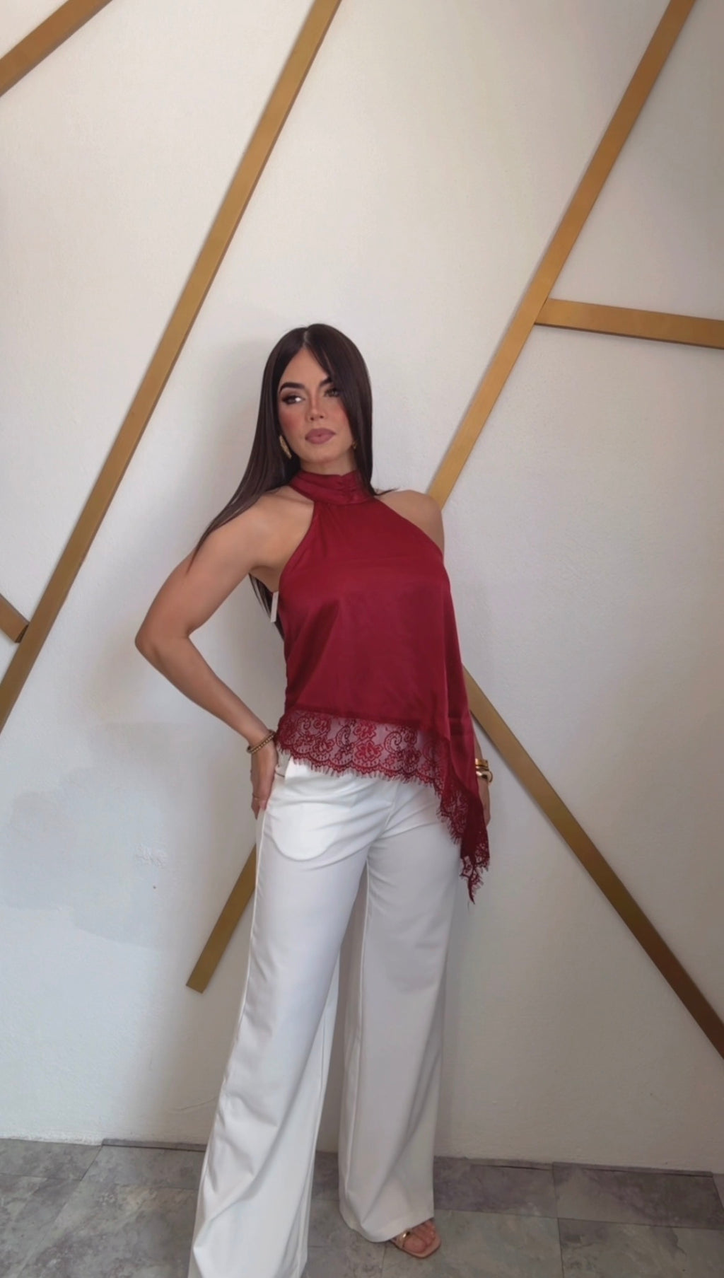 Lace Satin Asymetric Top