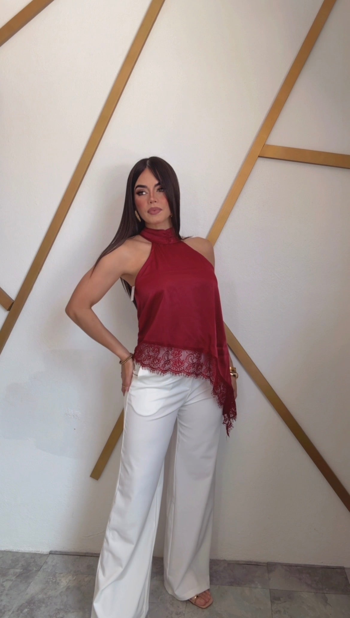 Lace Satin Asymetric Top